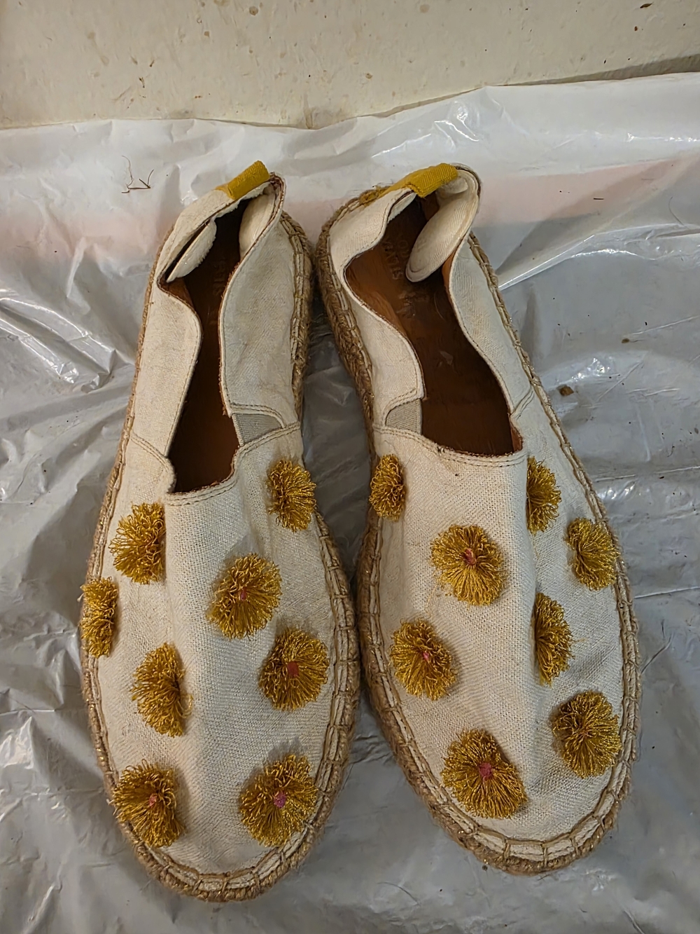 Canvas Espadrilles with Yellow Pom Detail - Women